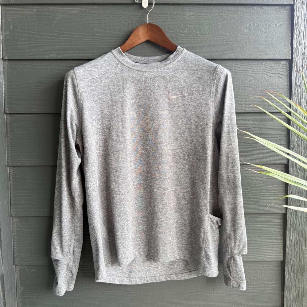 Nike Dri-FIT Gray Running Long Sleeve Thumbhole Athletic Top Women M